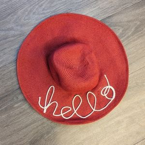 Forever21 Red Sun Beach Hat with Custom "Hello"